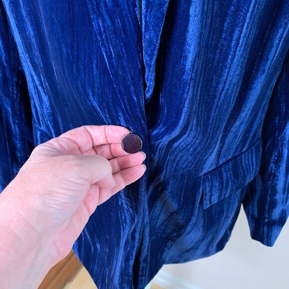 One Drop Size M Women's Crushed Velvet Blazer Jacket Royal Blue Holiday Party - Picture 8 of 12